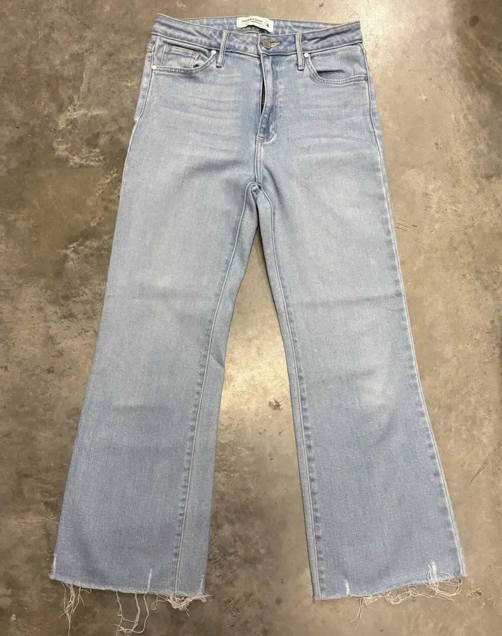 Just Black Denim Jeans High Rise Crop Kick Flare Bootcut Light Wash Raw Hem 28